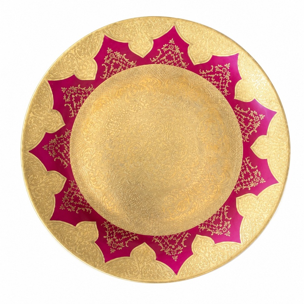 AOFI Porzellan Germany Gold Gilt Fuchsia Cabinet Plate 10" Karlsbader